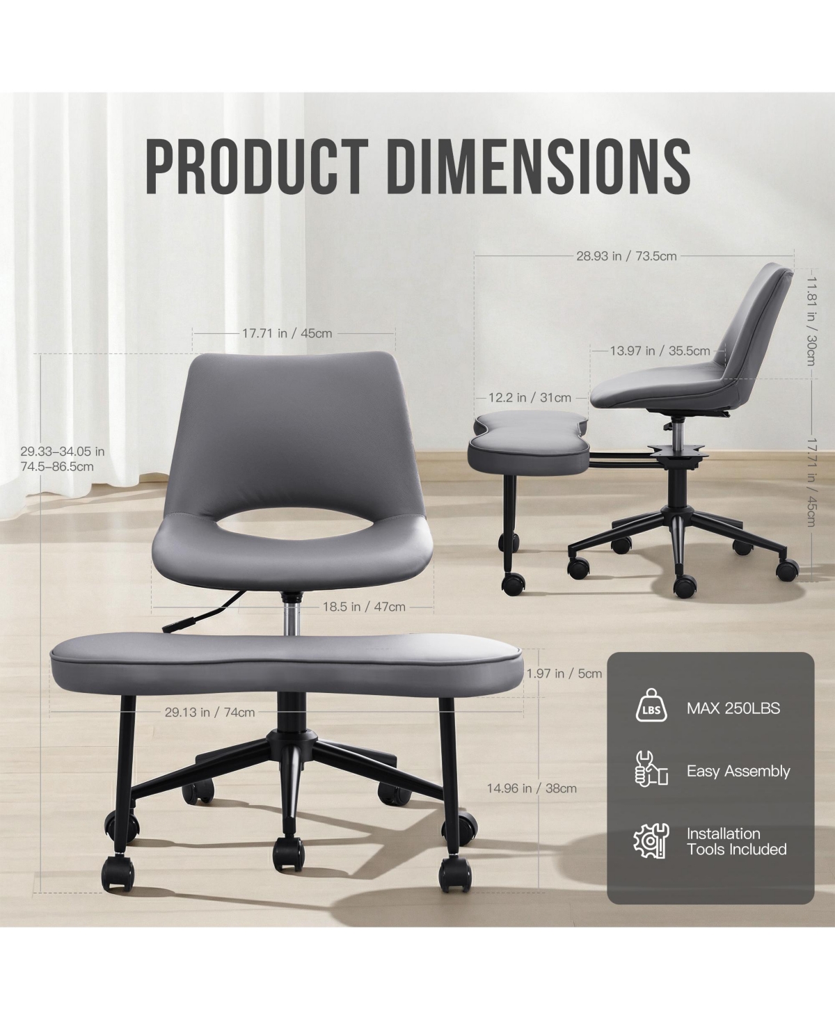 Office Chair, Ergonomic Criss Cross Legged Swivel Chair for Home Office | Meditation Kneeling Chair with Wheels, Lumbar Support for Study Yoga