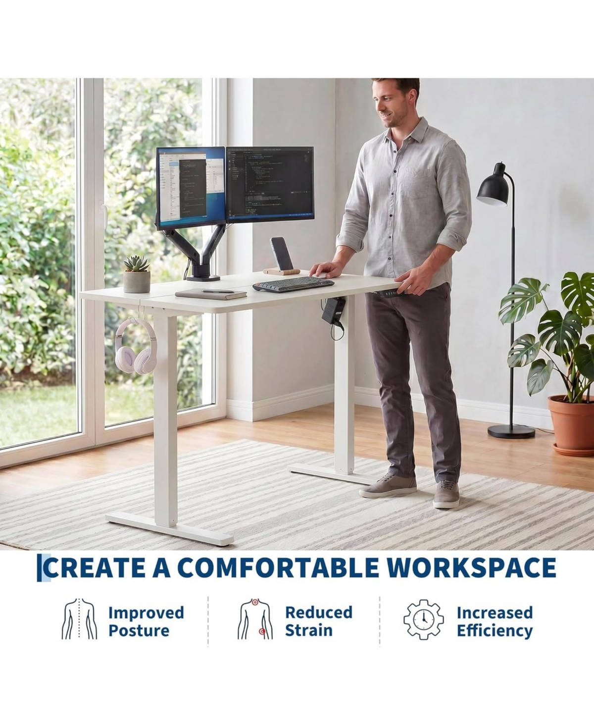 47"x24" Electric Height Adjustable 2-Fold Sit-Stand Desk