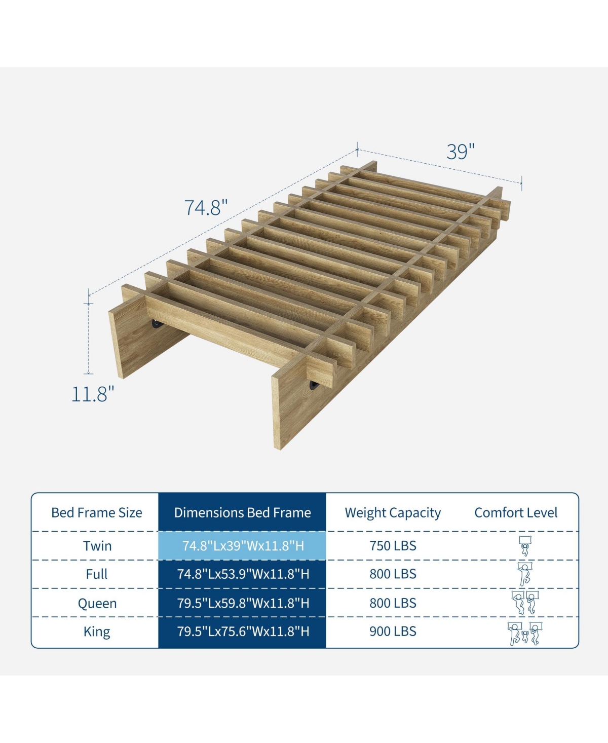 Minimalist Low Profile Platform Bed Frame, Noise-Free Slat Support, No Box Spring Needed