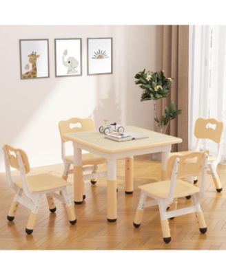 Height Adjustable Kids Table and 4 Chairs Set, Game Study Table with Graffiti Erasable Desktop, Non-Slip Legs for Playroom, Bedroom, Daycare