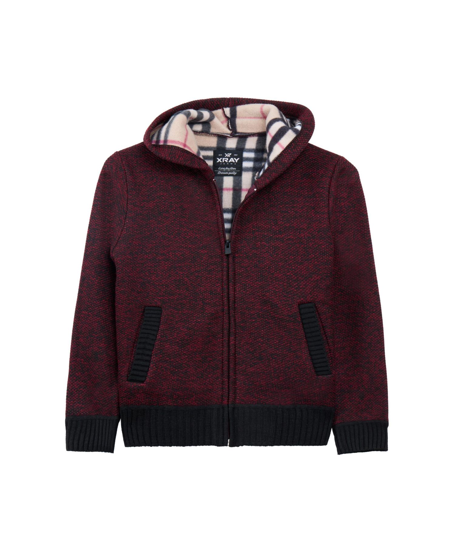 Boy's Fleece Lined Full Zip Hooded Knit Sweater Size 4-18