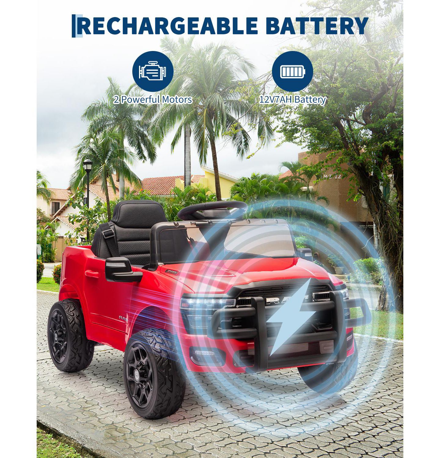 Детская игрушка homfan Licensed RAM Pickup 12V Parental Remote Control, Spring Shock Absorbers Ride-On Truck, 110-lb. Capacity, Ages 3-7 — фото 4
