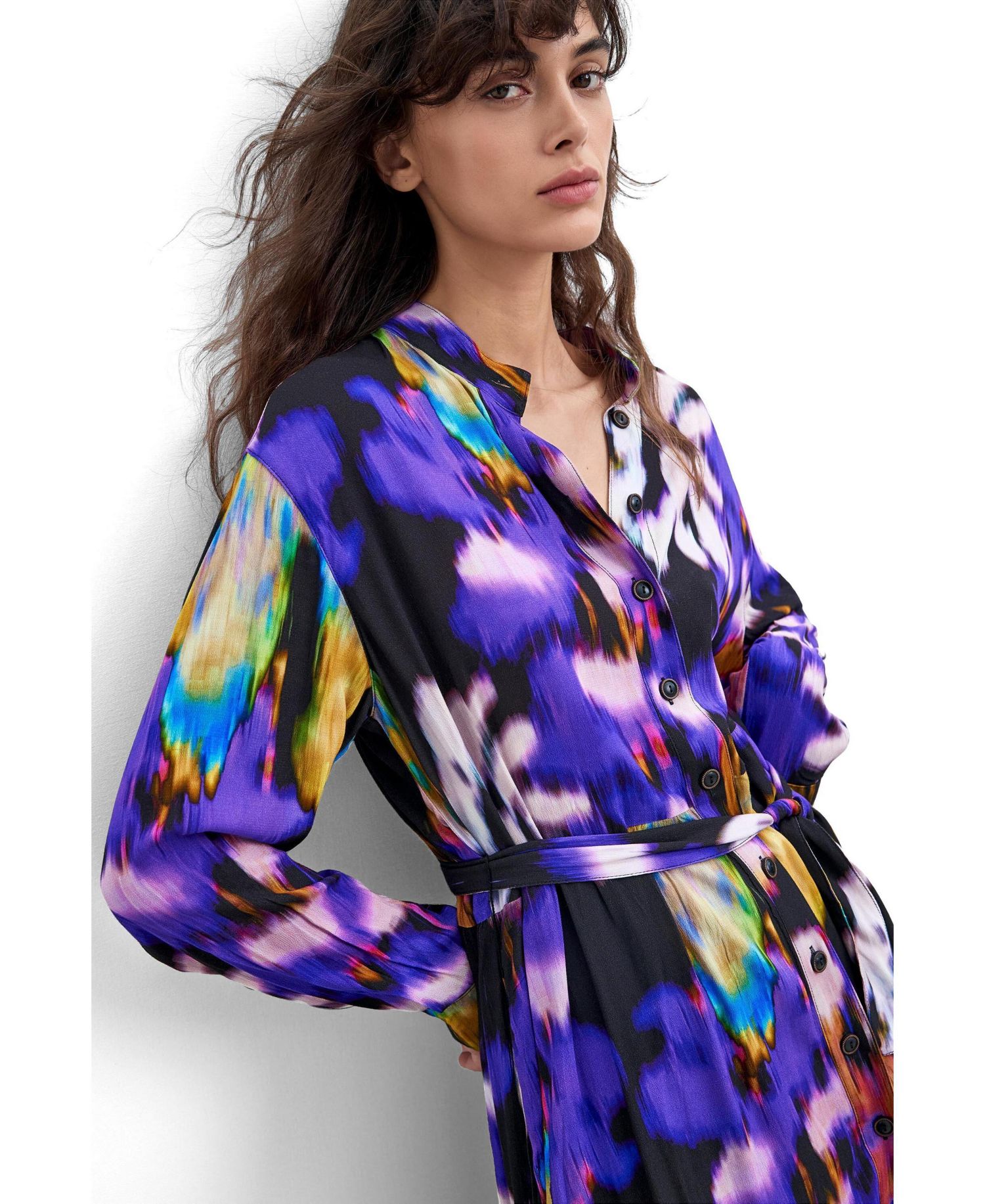 Women's M. C. Lacroix Midi A-Line Mandarin-Collar Dress