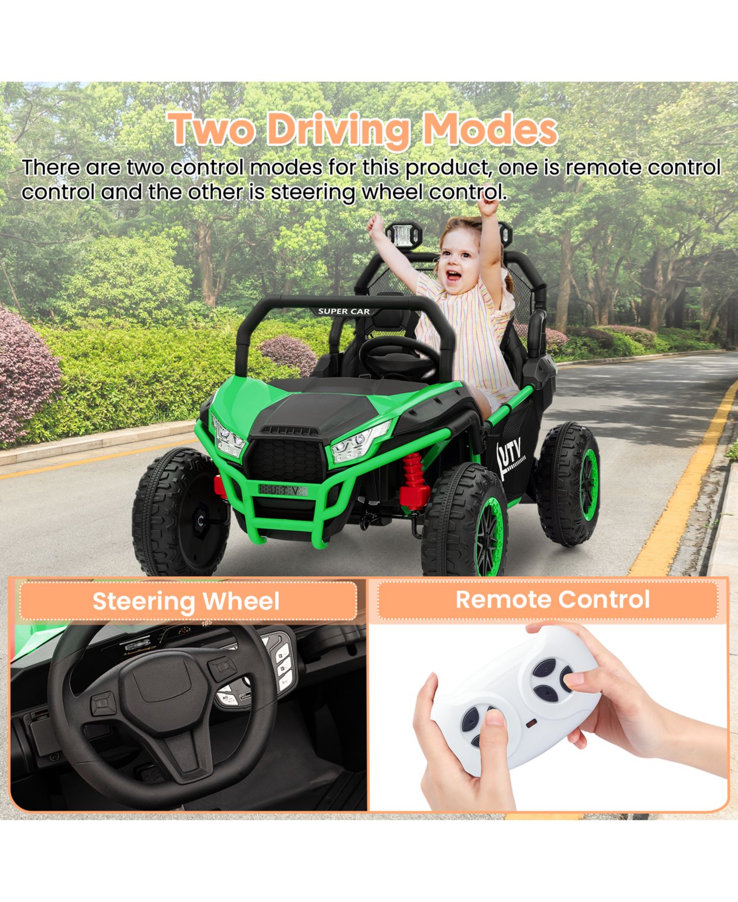 Детская игрушка homfan Dual Seat 24V 4WD Kids Ride-On UTV, 2-Seater, Ages 3-6 — фото 8
