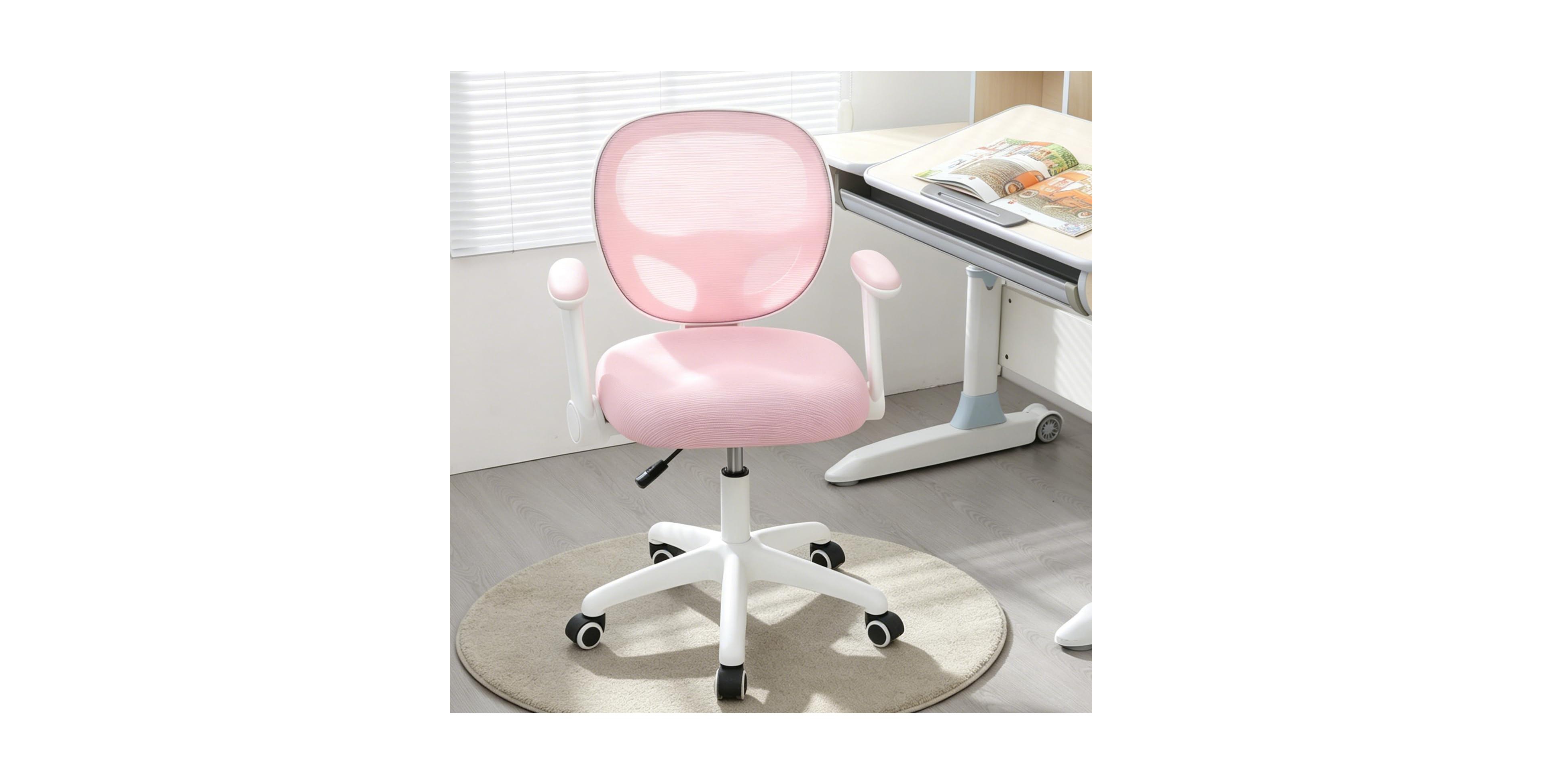Kids Ergonomic Desk Chair with Adjustable Height, 360degree(s) Swivel, Flip-Up Armrests, Mesh Backrest, Pink