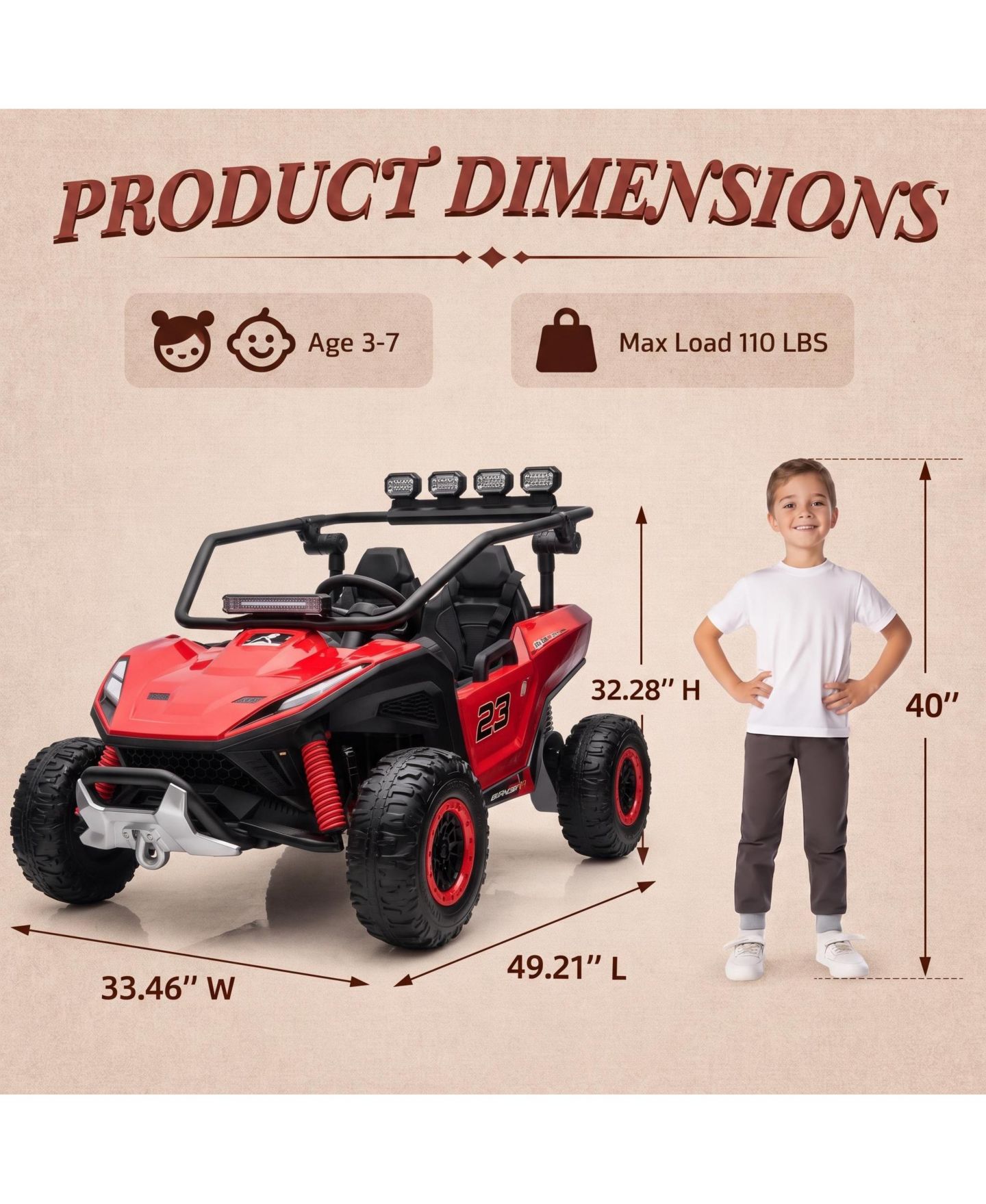 Детская игрушка homfan 12V Dual 40W Motors Parental Remote UTV Ride-On Car, 2-Seat, Ages 3-6 — фото 3