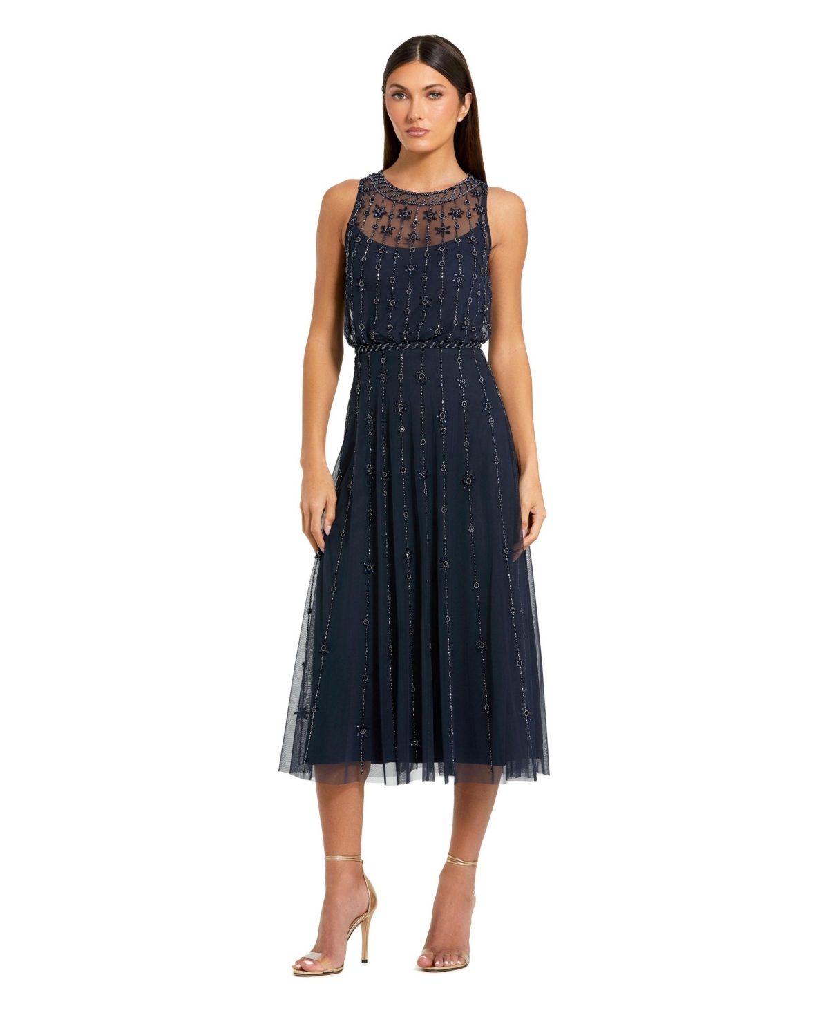 Mac Duggal - Midnight High Neck Sleeveless Embellished A Line Cocktail Dress - US 4