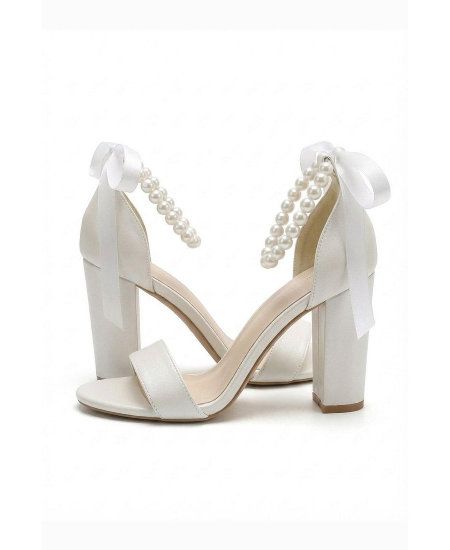 Женские сандалии Forever & Always Shoes Althea Pearl Ankle Strap Block Heel, цвет: Слоновая кость — фото 5