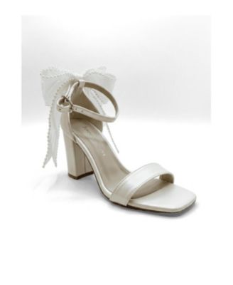 Forever and Always Shoes Women's Evarose Bow Detail Block Heel Bridal Sandal