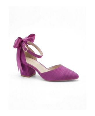 Forever and Always Shoes Women's Arielle Bow Ankle Strap Block Heel Pump