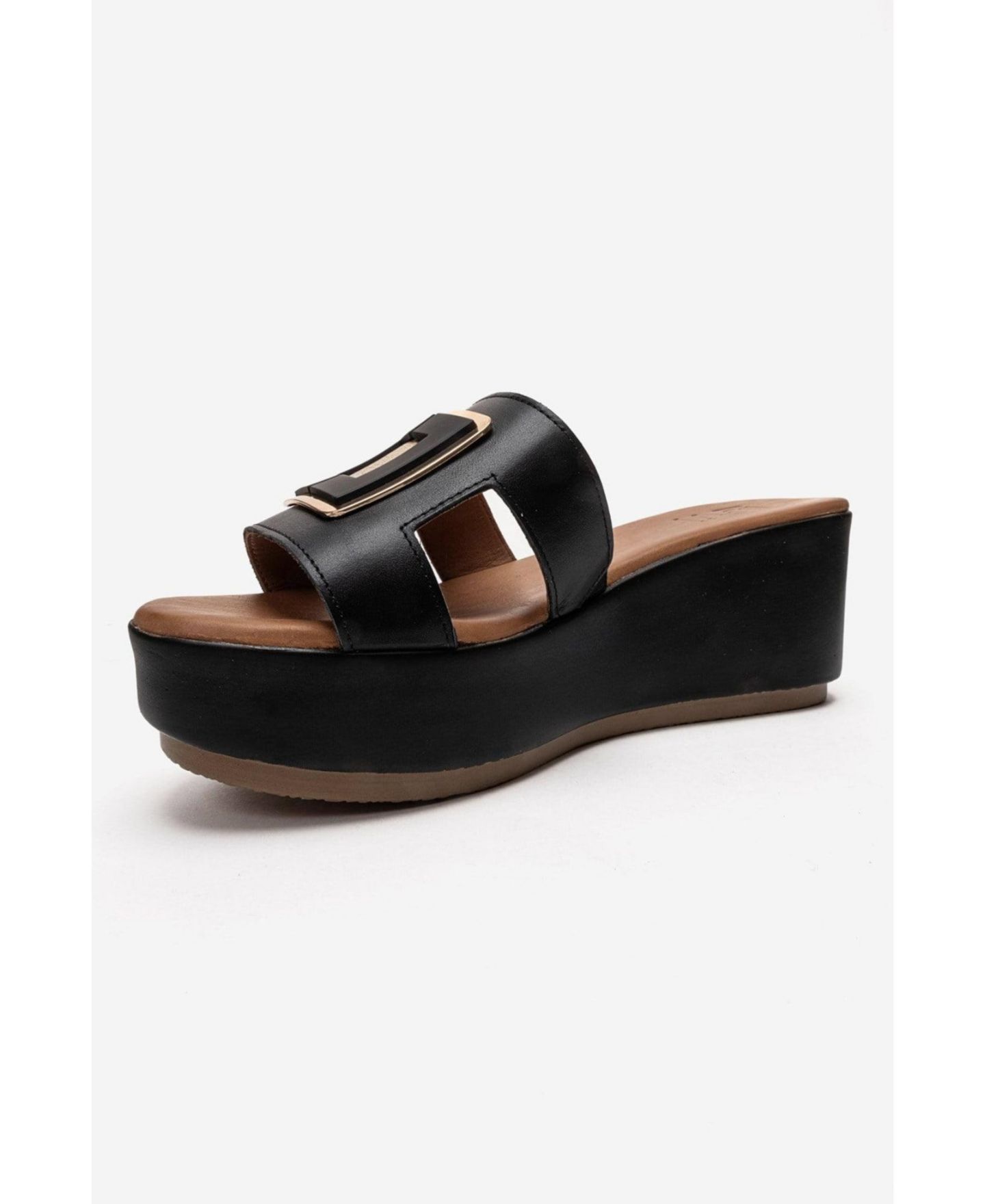 Женские сандалии Forever & Always Shoes Hiola Leather Platform Sandal, цвет: Чёрный — фото 6