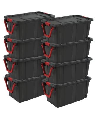 Heavy Duty 40 Gallon Wheeled Industrial Storage Tote, Black (8 Pack)