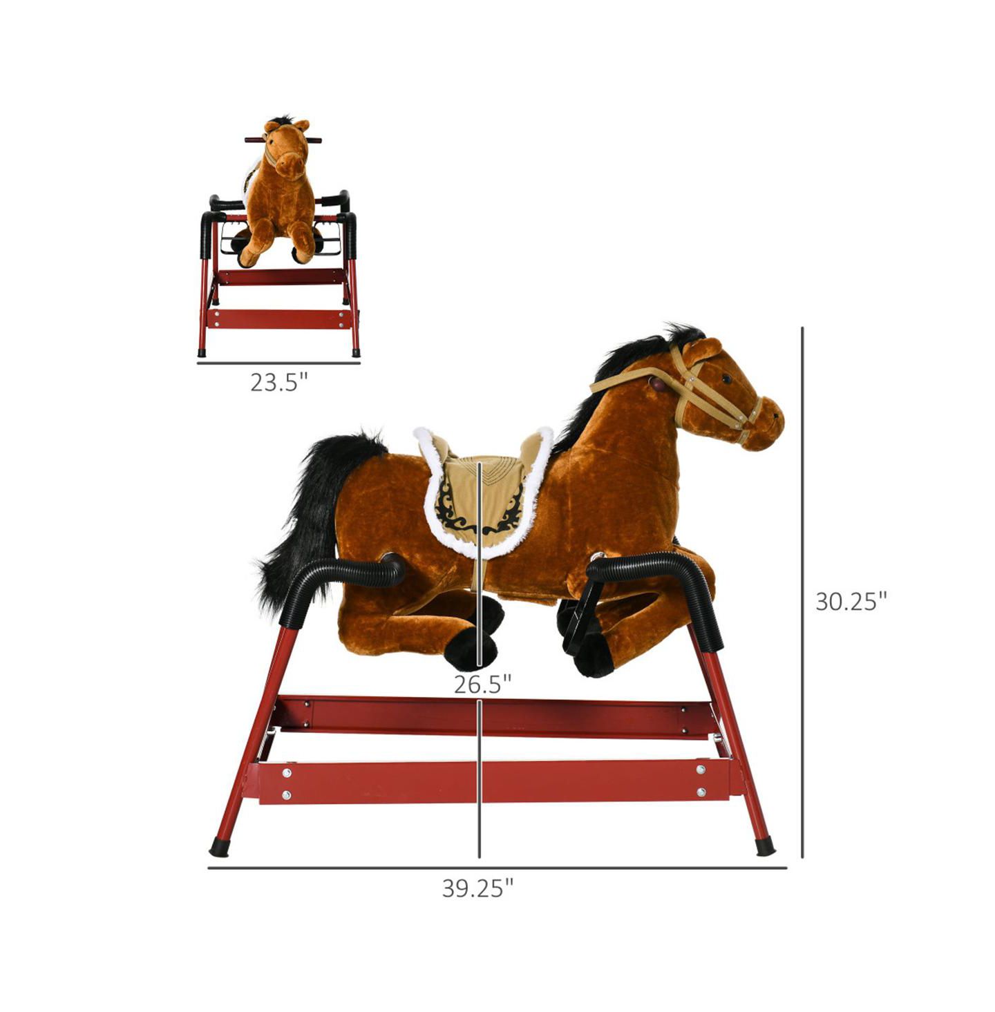 Детская мягкая игрушка YOBTOP Kids Spring Rocking Horse, Ride on Horse for Girls and Boys with Animal Sounds, Plush Horse Ride-on with Soft Feel, Interactive Toy for Kids, цвет: Коричневый — фото 3