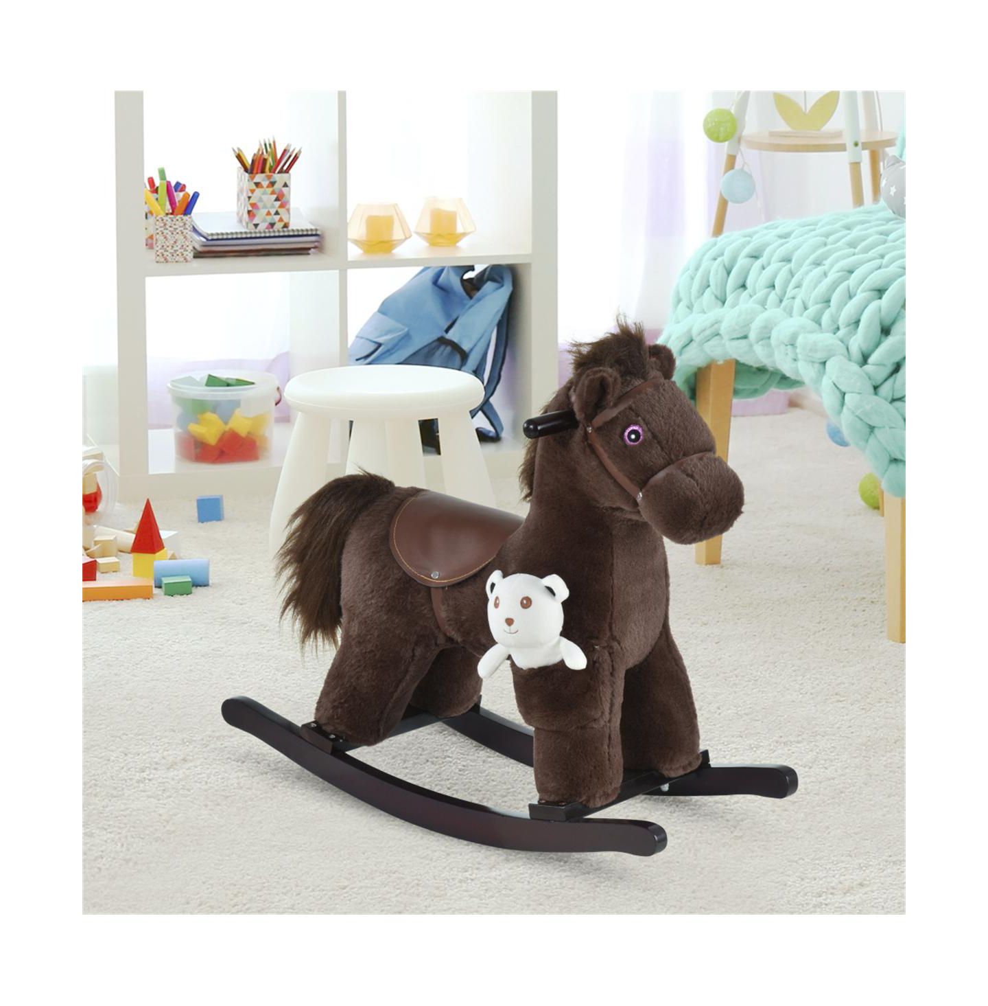 Детская мягкая игрушка YOBTOP Kids Plush Rocking Horse with Sound Effects, 66 lb. Capacity, Ages 3+, цвет: Коричневый — фото 5