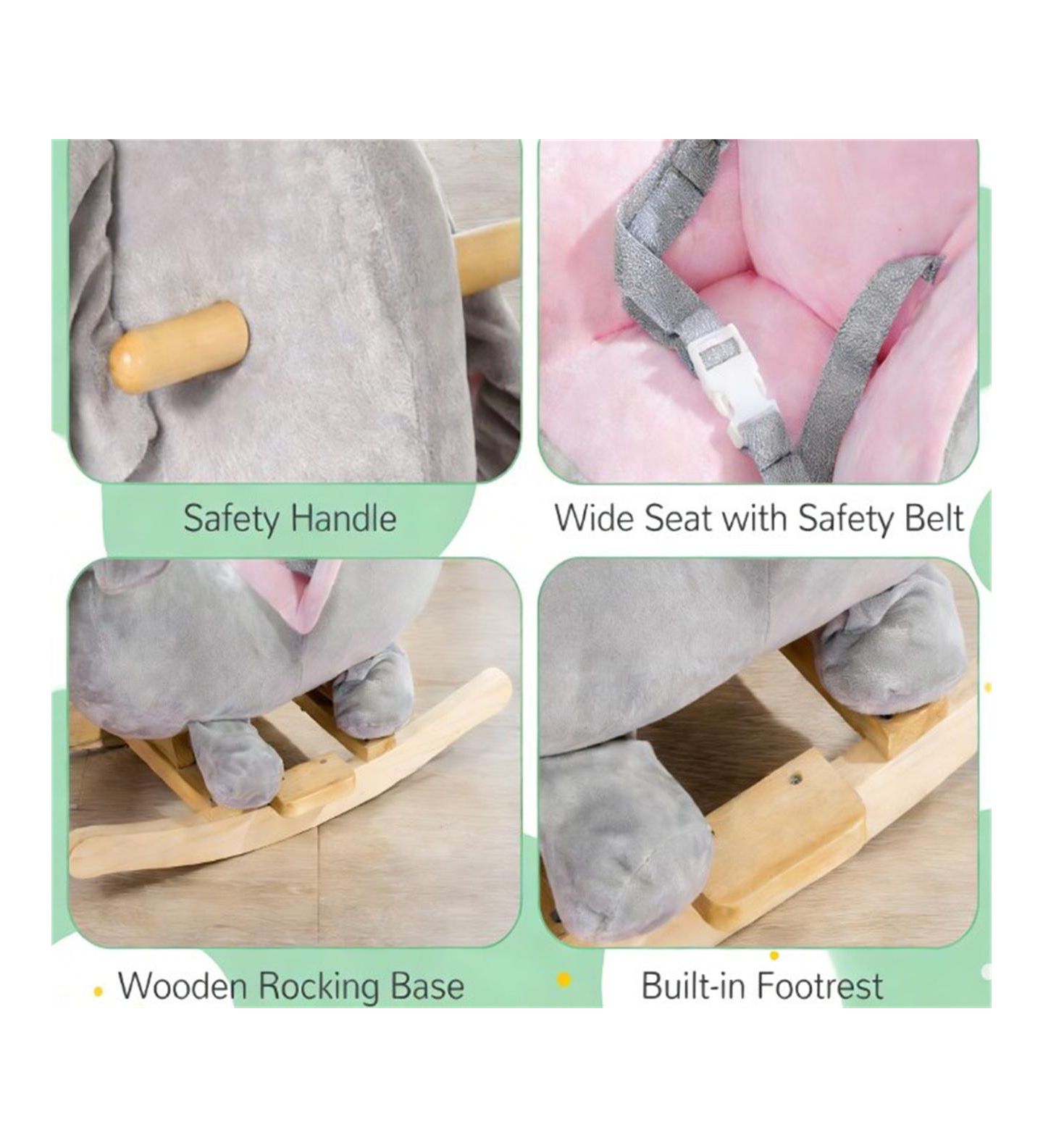 Детские мягкие игрушки YOBTOP Elephant Rocking Chair - Toddler Plush Rocker with Sound Effects, Safety Belt, Sturdy Frame, цвет: Серебряный серый — фото 6
