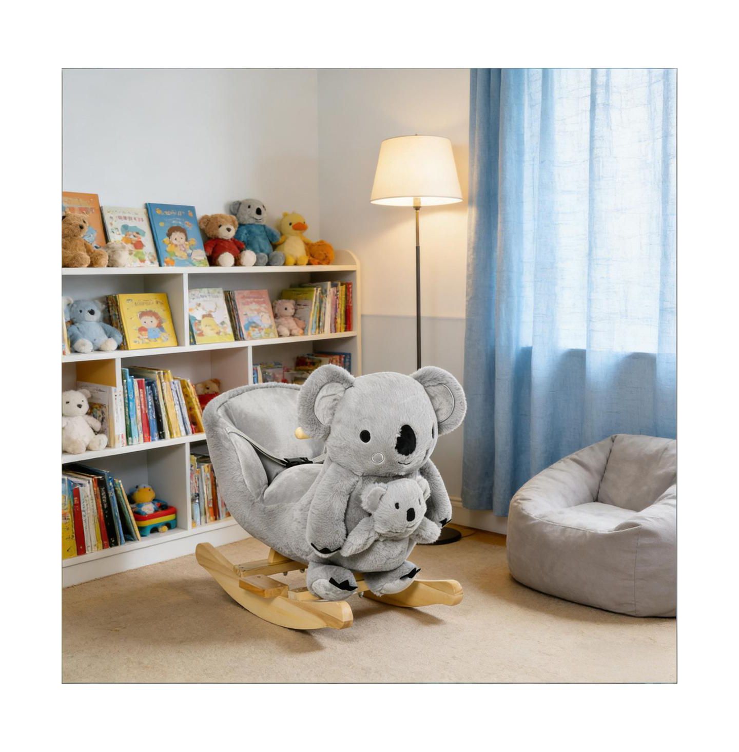 Детская мягкая игрушка YOBTOP Koala-shaped Rocker - Kids Rocking Horse with Realistic Sounds, Soft Plush Body, Sturdy Metal Frame, Balance Development, цвет: Серый — фото 7