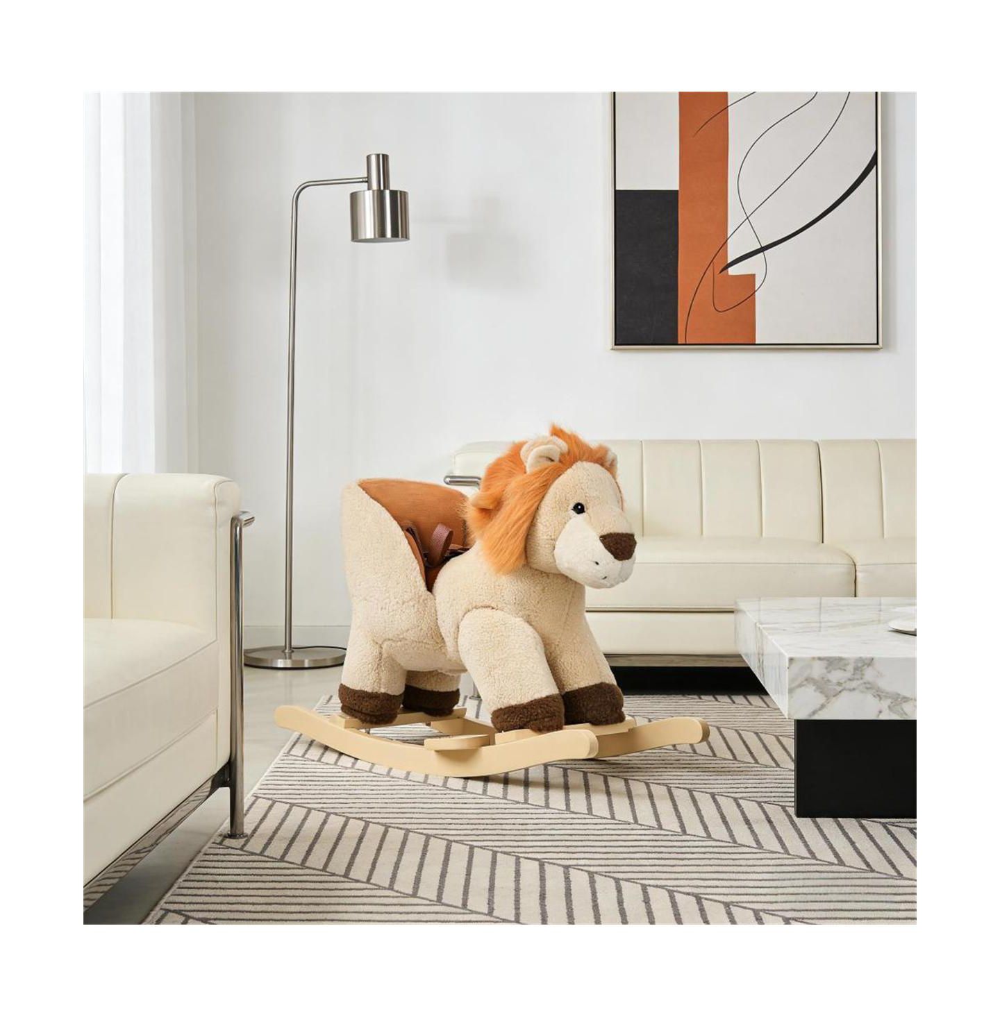 Детская мягкая игрушка YOBTOP Lion Wooden Plush Rocking Horse with Roaring Sound, Ages 3-4, цвет: Коричневый — фото 8