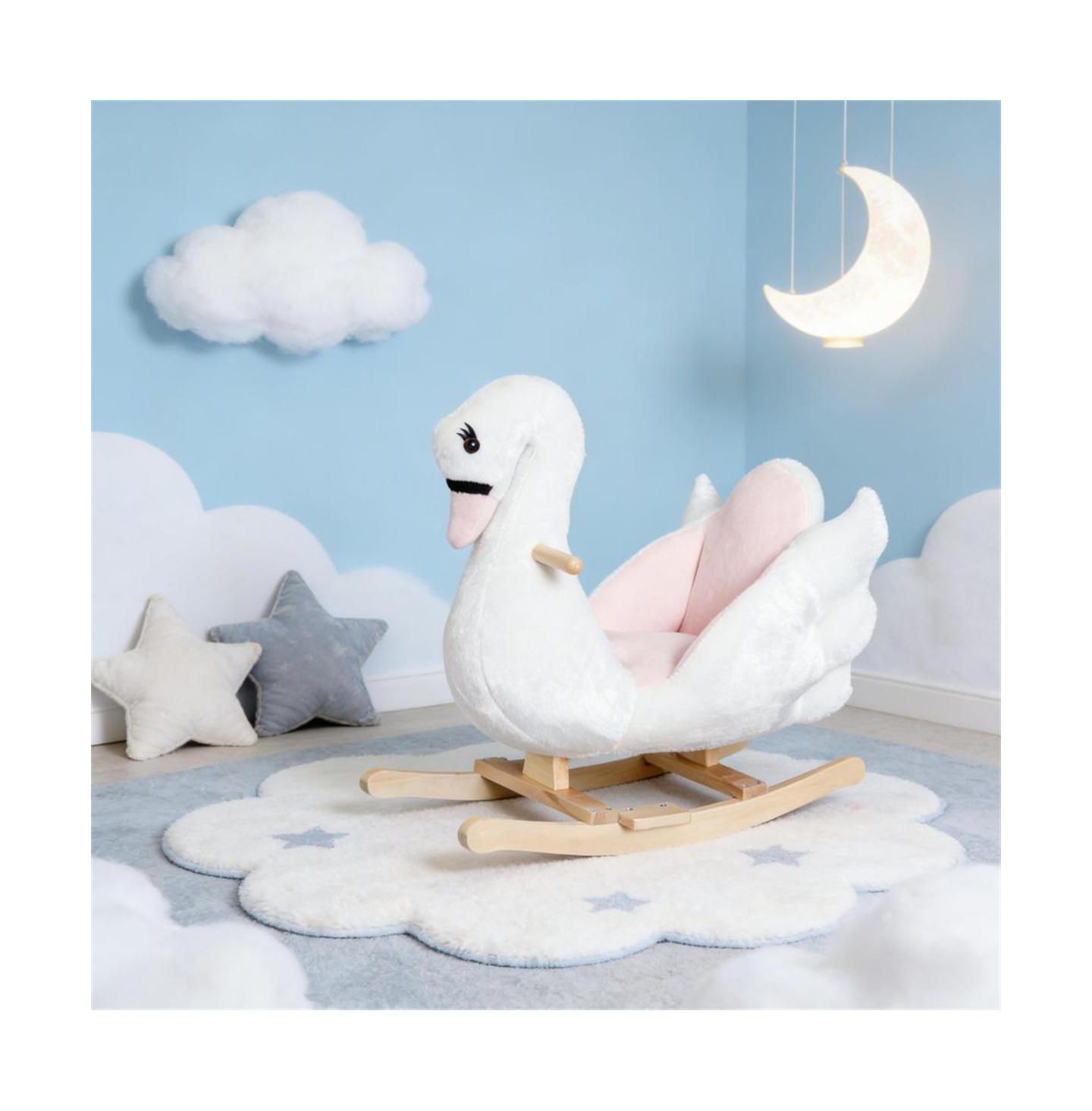 Детская мягкая игрушка YOBTOP Plush Swan Rocking Horse with Lullaby, 66 lb. Capacity, Ages 18 Months+, цвет: Розовый — фото 7