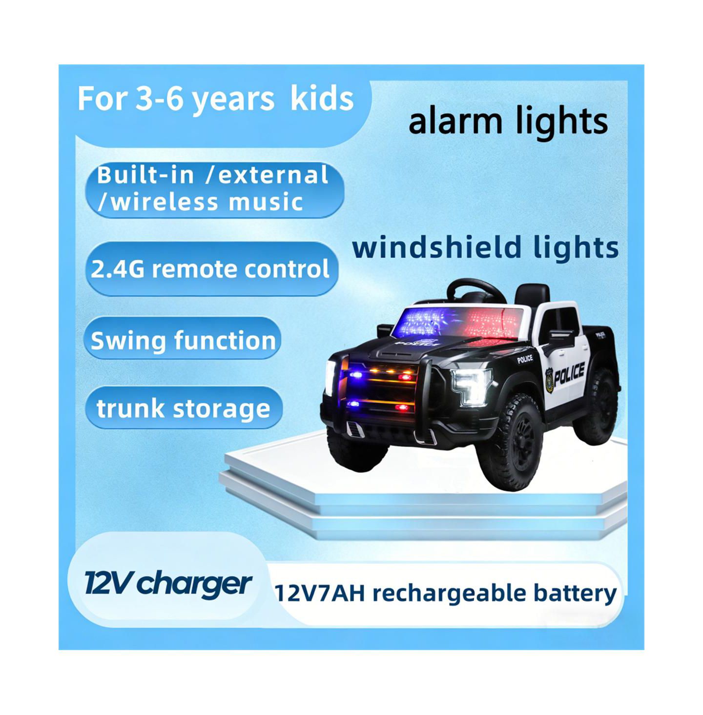 Детская игрушка YOBTOP Kids 12V Ride-On Car with Remote Control, 4-Wheel Shock Absorption & Music Player, 1 Rider, Ages 3+, цвет: Чёрный белый — фото 6