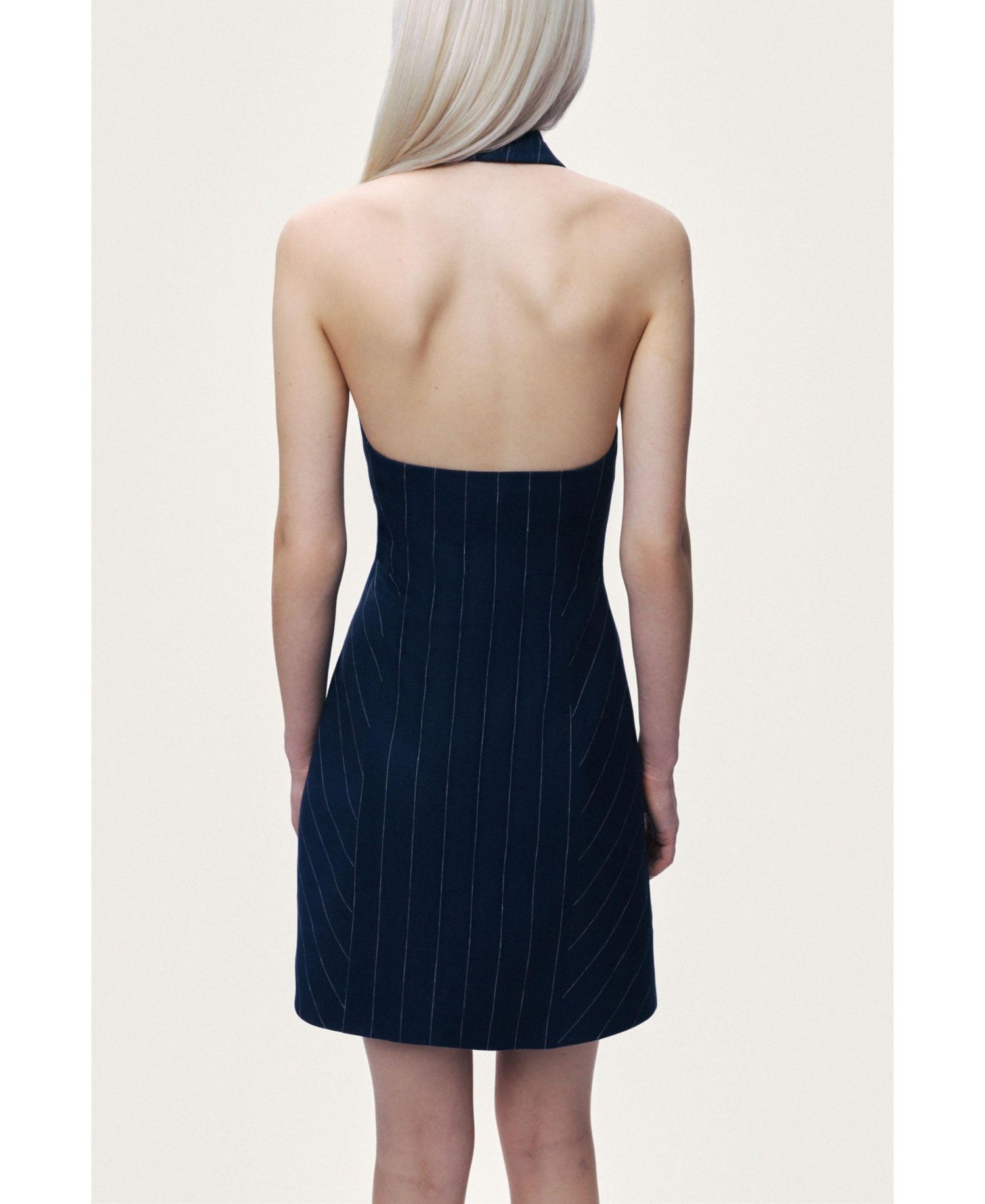 Women's Pinstripe Double-Breasted Halter Mini Dress