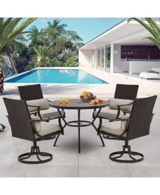 5 Piece Patio Dining Set With 4 Outdoor Swivel Dining Chairs And 1 Large Round Dining Table,Dining Sets With Armrest