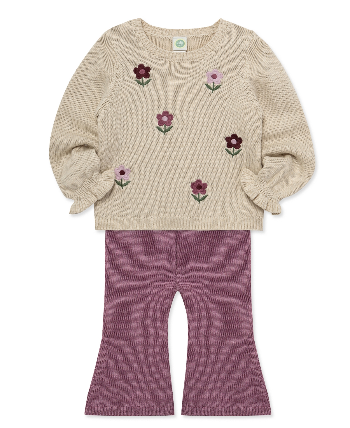 Little Me Baby Girls' Garden Floral Embroidered Sweater and Flare Pants, 2-Piece Set