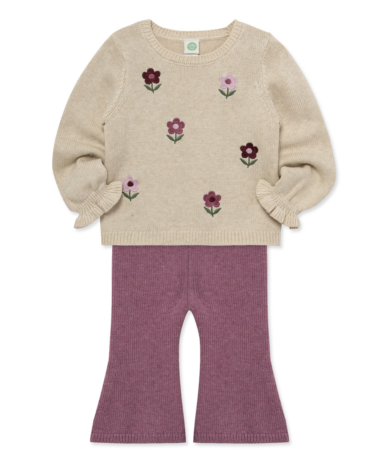 Baby Girls' Garden Floral Embroidered Sweater and Flare Pants, 2-Piece Set