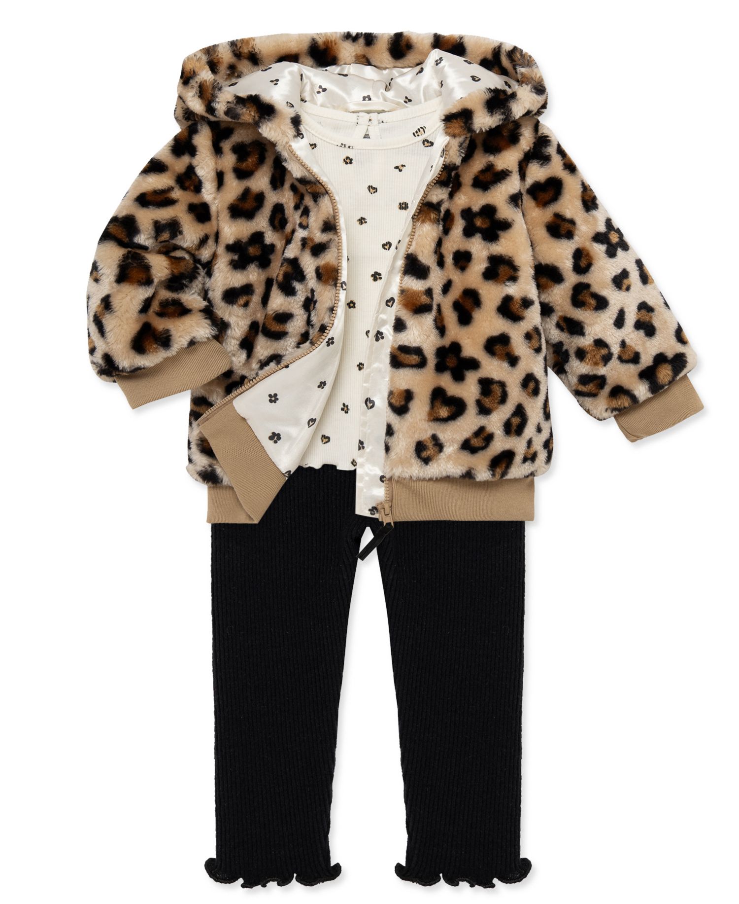 Baby Girls' Leopard Print Hooded Jacket, Leopard Print Top and Pants, 3-Piece Set