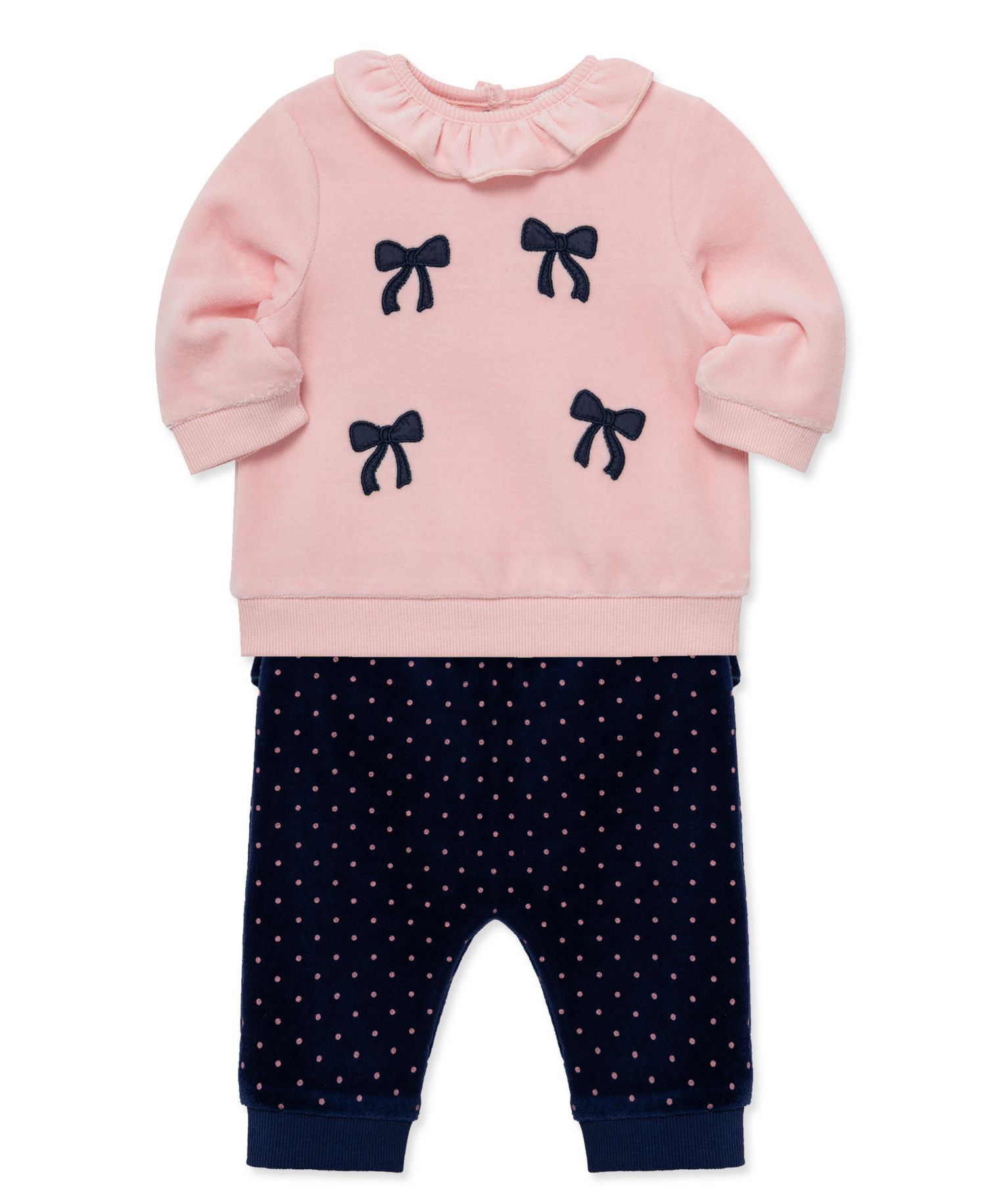 Baby Girls' Chenille Bows Velour Top and Dot Print Pants, 2-Piece Set