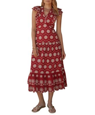 Women's Floral-Print Ruffle Drop-Waist Midi Dress