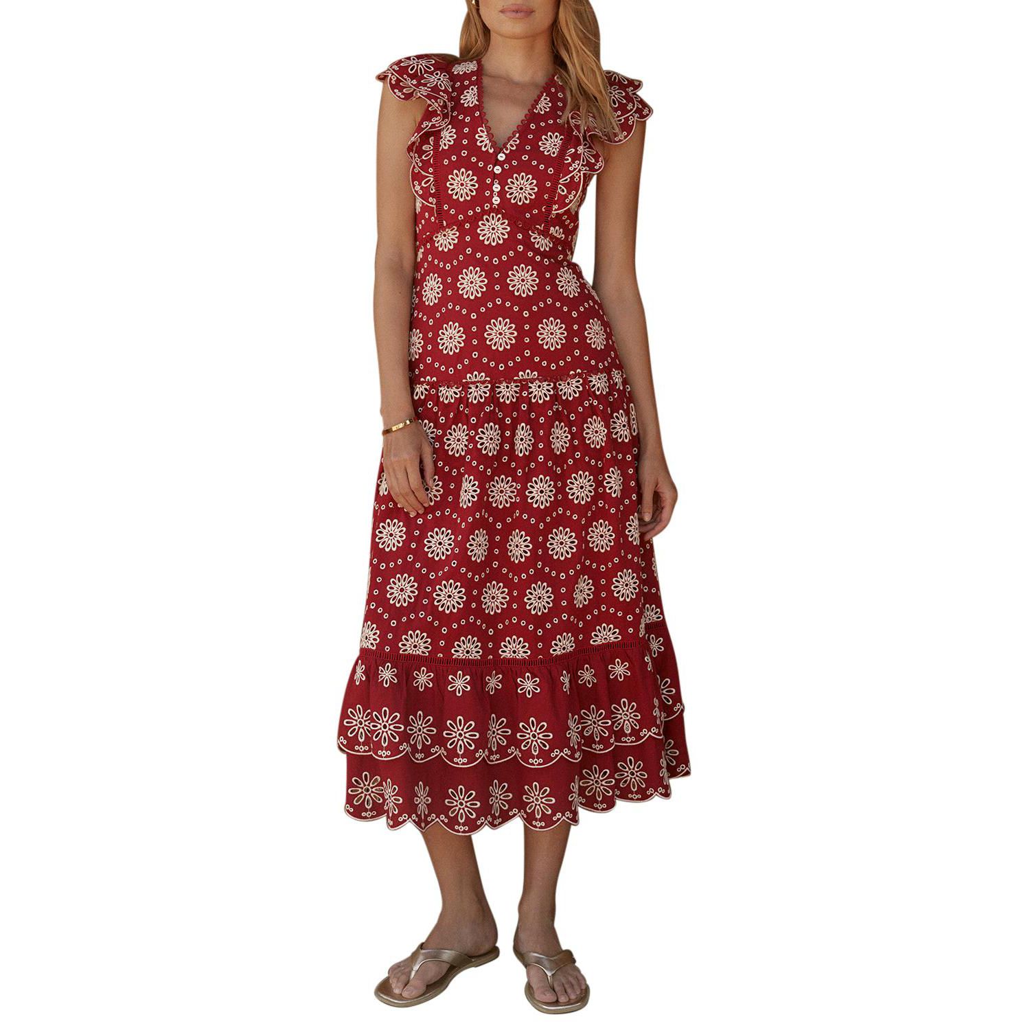 Women's Floral-Print Ruffle Drop-Waist Midi Dress