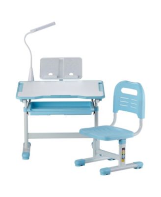 Adjustable Kids Study Table with Chair and Lamp, 0-40&deg; Tilting Desktop for Bedroom Study Room