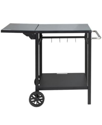 Outdoor Grill Dining Cart Double-Shelf BBQ Movable Food Prep Trolley Patio