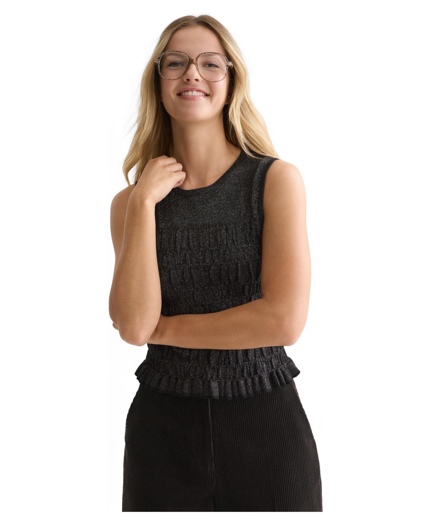 Women's Smock Stitch Knitted Crewneck Tank
