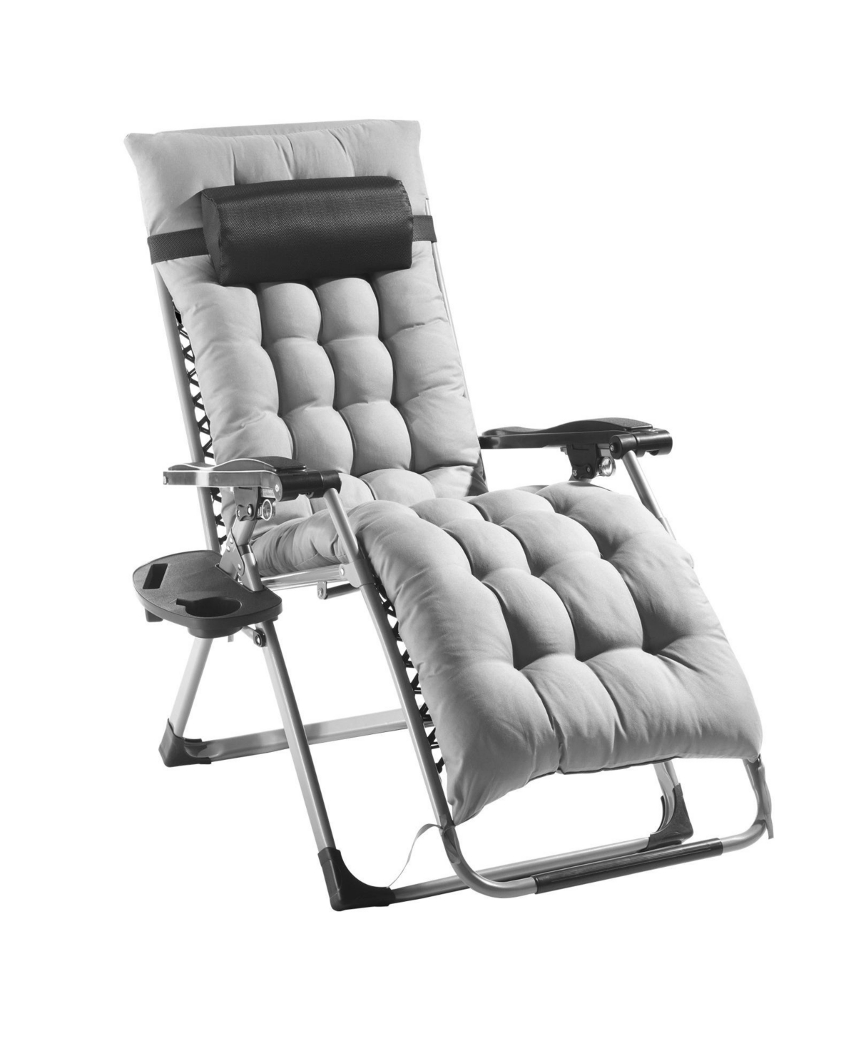 Slickblue 26in Zero Gravity Lounge Chair with Headrest Footrest and Cup Holder - Grey
