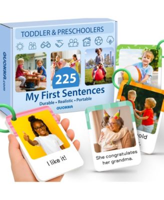 225 Toddler First Sentence Flash Cards with Rings - Realistic Learning Cards for Ages 1 - 3 - Family, Daily Routine and Everyday Phrases