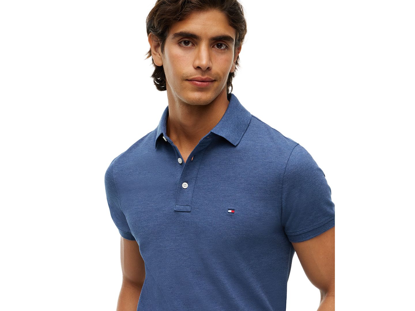 Мужское поло Tommy Hilfiger 1985 Slim-Fit Polo Shirt, цвет: Морской меланжевый — фото 3