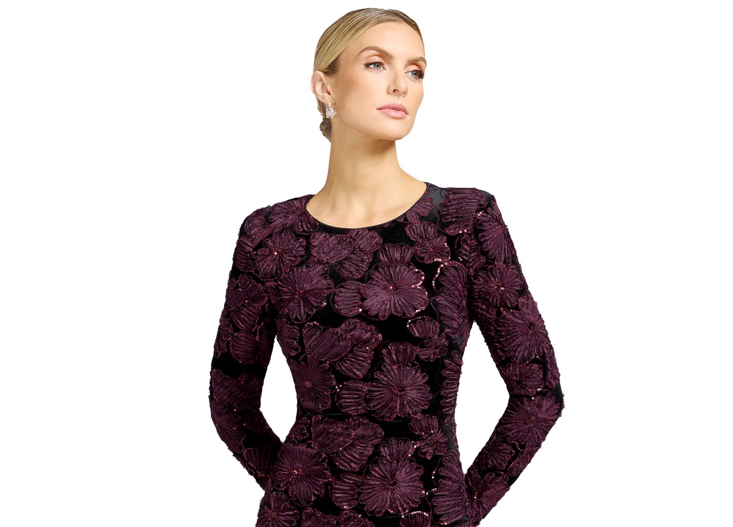 Women's Long-Sleeve Bodycon Floral-Print Midi Dress