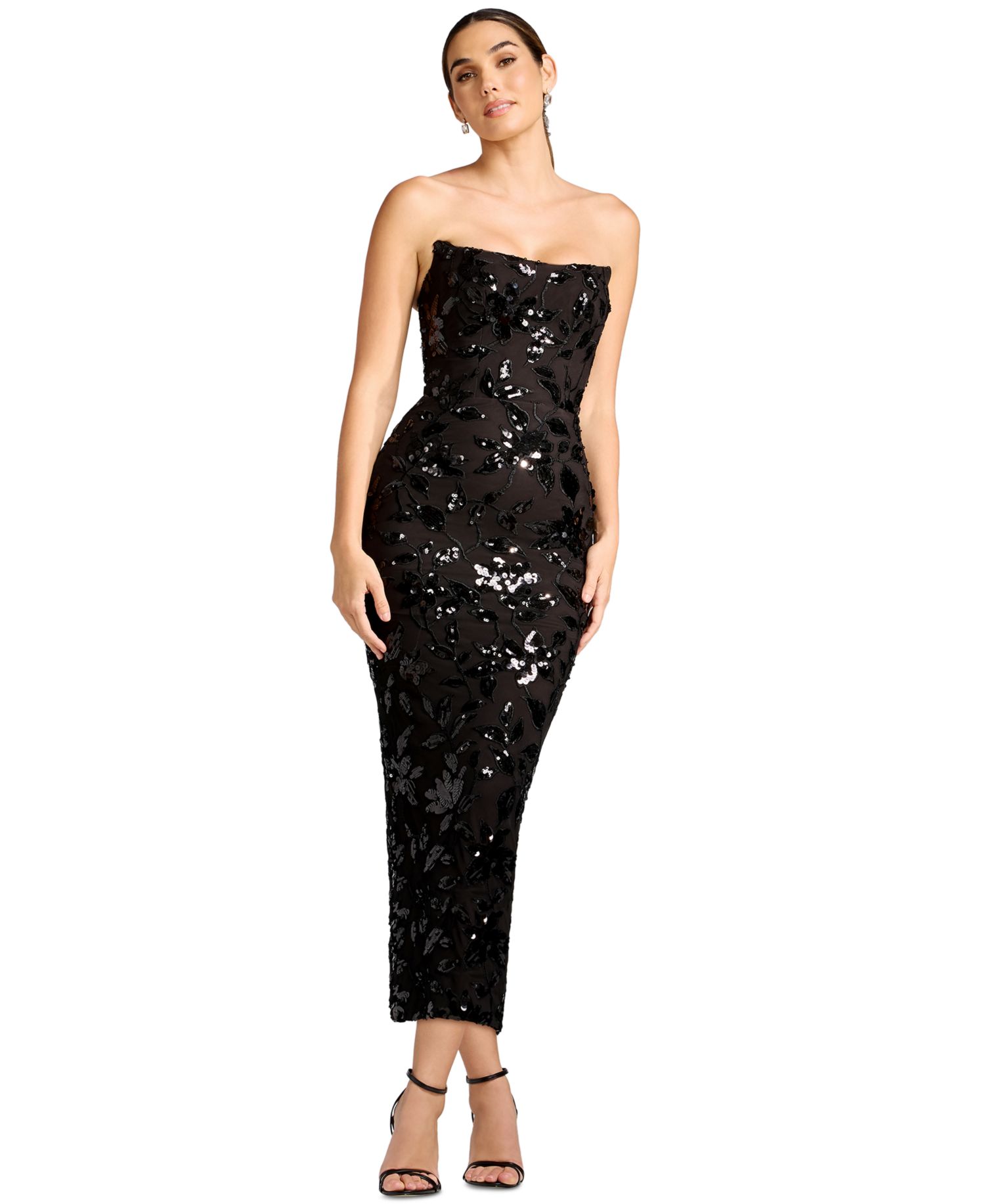 Women's Strapless Corset Sequin Midi Dress