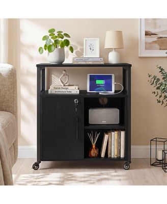 Mobile File Cabinet with Charging Station and Cable Management Hole