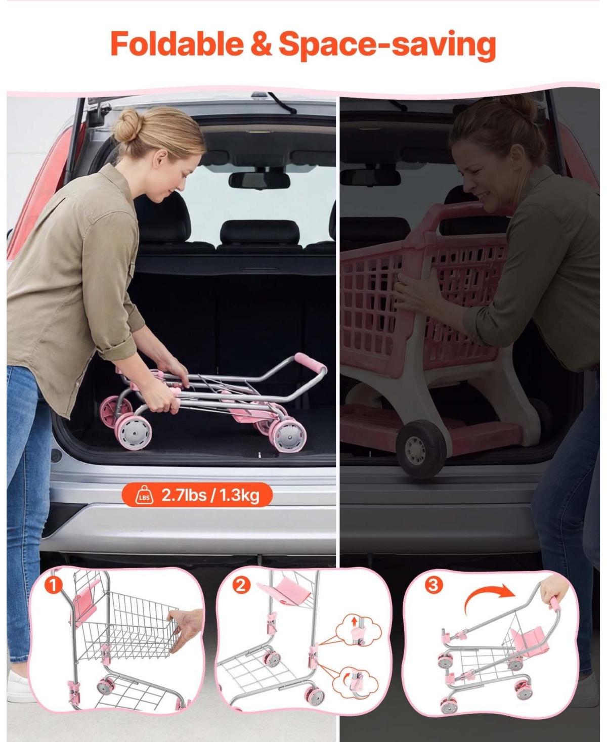 Sugift Metal Foldable 2-Piece Shopping Cart Set, Ages 3+
