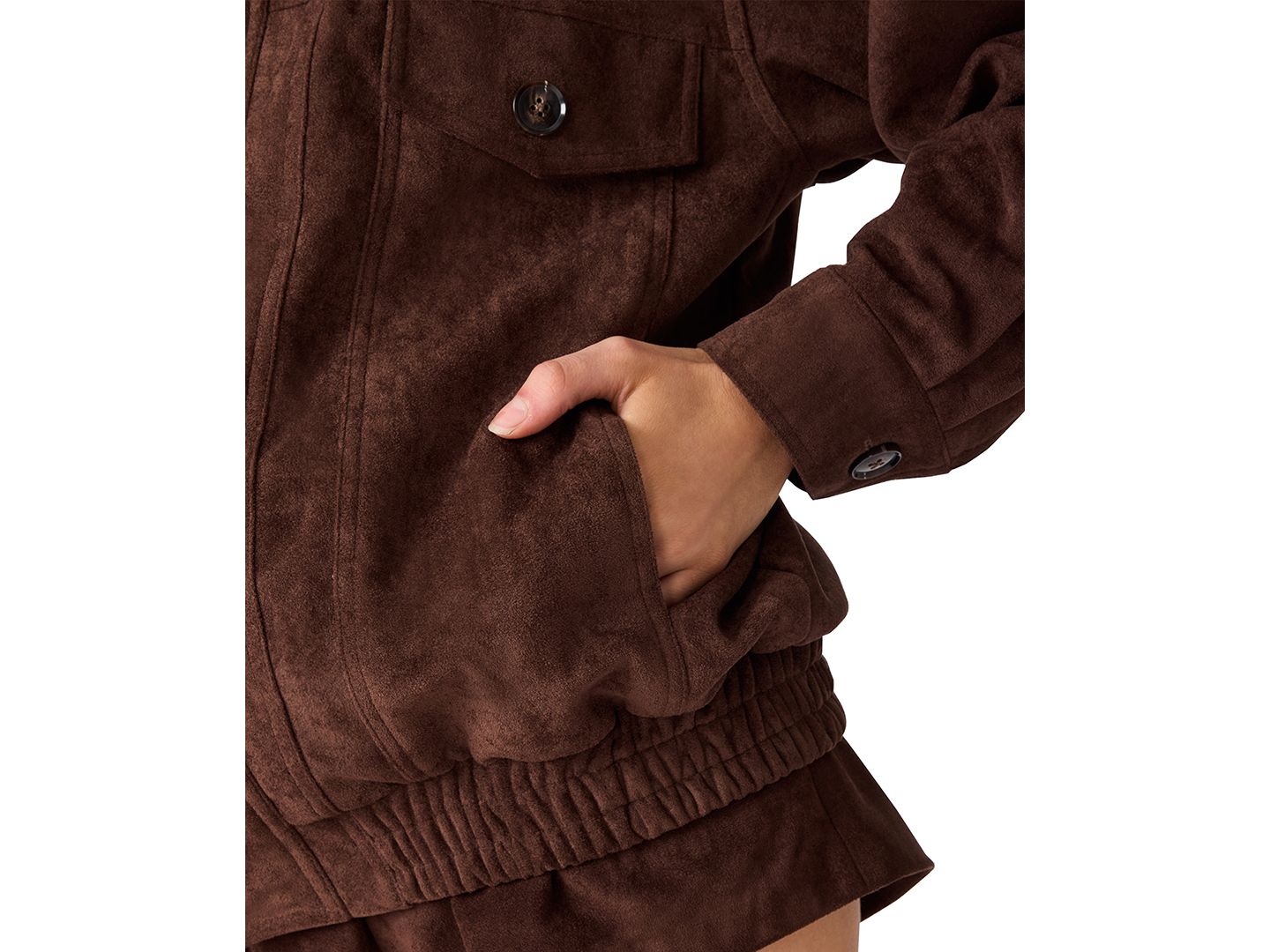 Женская куртка Steve Madden Henson Faux-Suede Bomber, цвет: Тёмный шоколадный — фото 5