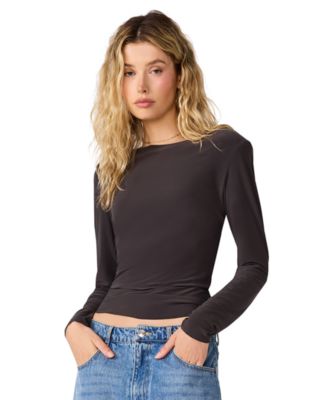 Women's Seline Long-Sleeve Padded Shoulder Crewneck Top