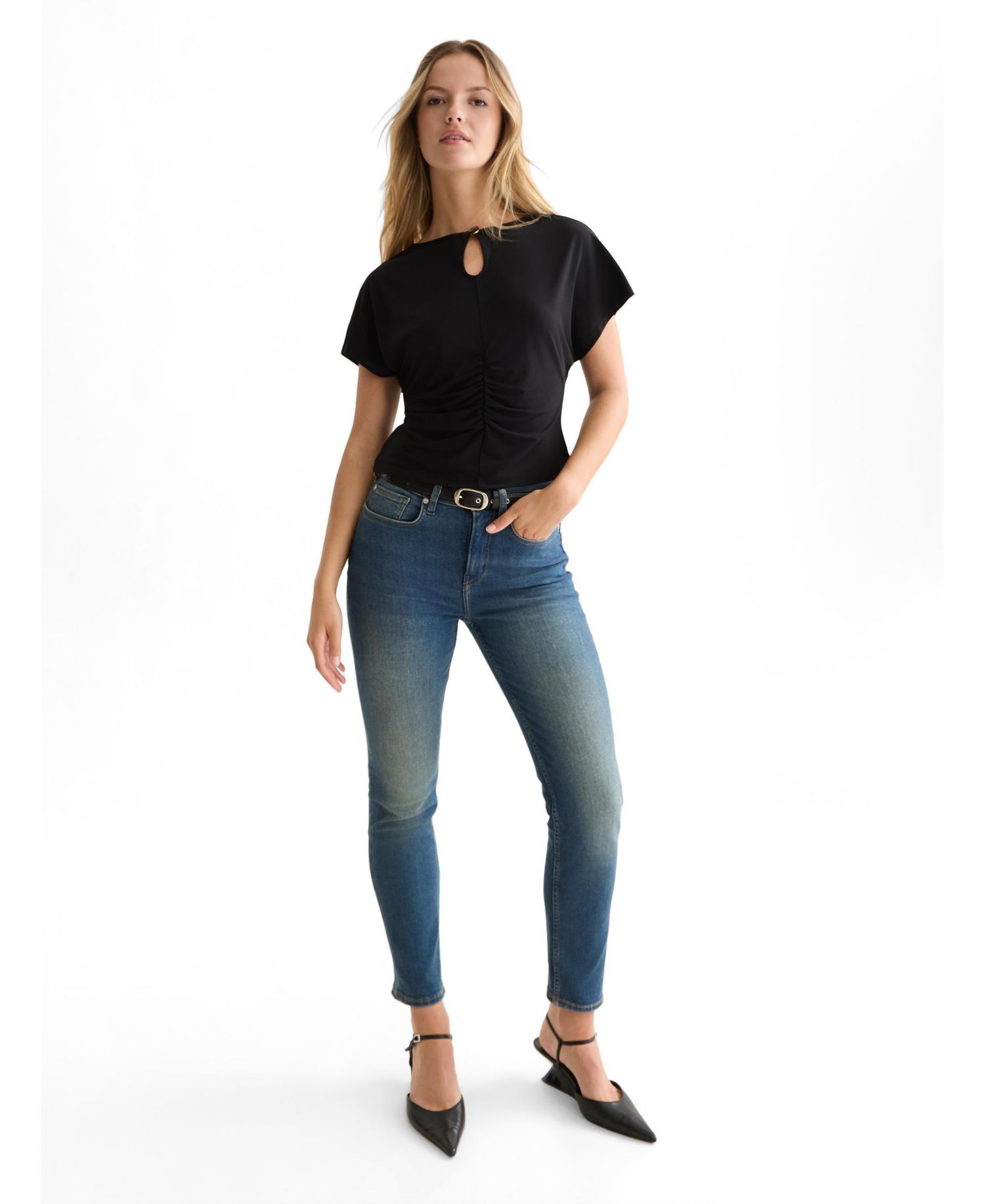 Women's Ruched Boat-Neck T-Shirt