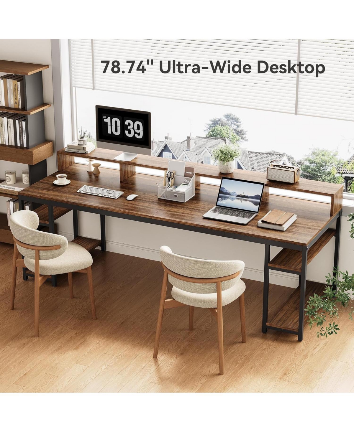 Tribesigns 78" 2-Person Gaming Desk with Storage Shelves