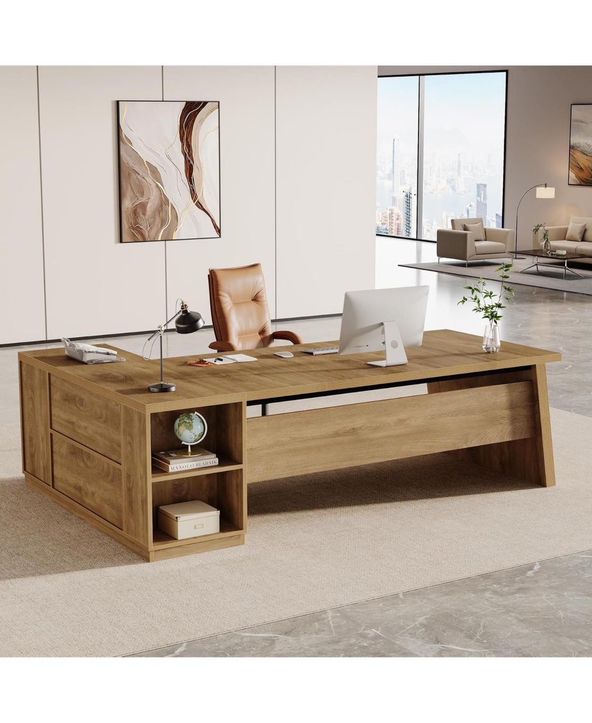 Tribesigns 77.9" L-Shaped Desk with 2 Drawers and Cabinet