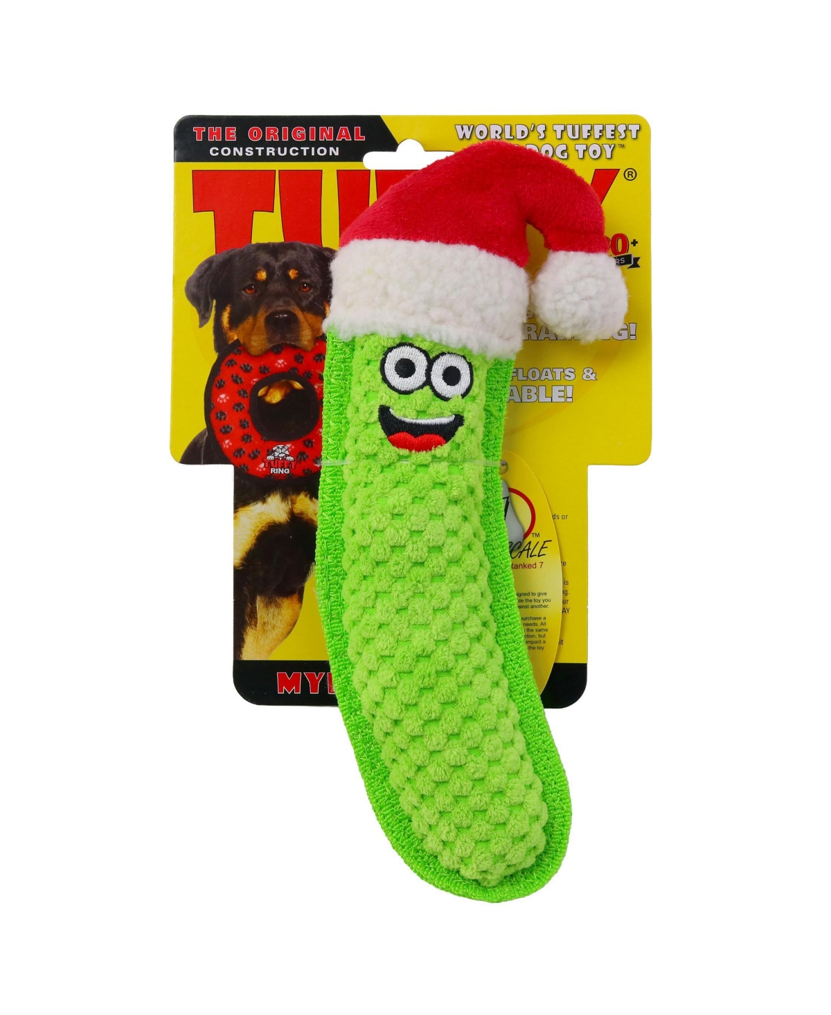 Tuffy Funny Food Holiday Pickle with Santa Hat 2 Pack, Durable Plush Squeaky Dog Toy