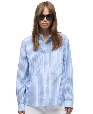 Women's Oversized Striped Long-Sleeve Button-Down Shirt