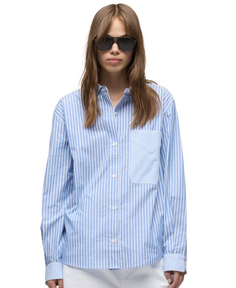 Женская рубашка Hudson Jeans Oversized Striped Long-Sleeve Button-Down, цвет: Синий