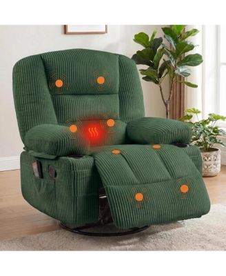 Oversized Corduroy Recliner Chair with Massage and Heat,360degree(s) Swivel Rocker recliner